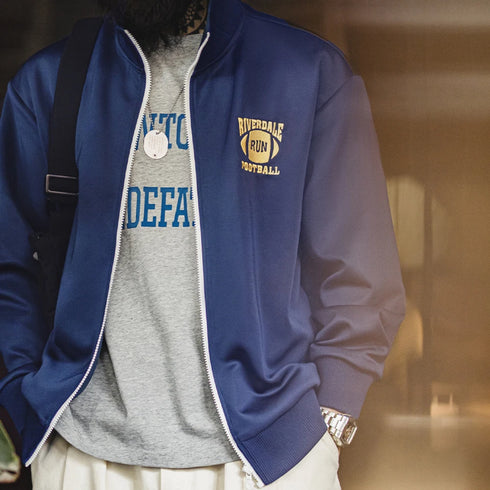 Color-Block Embroidered College Jacket – Spring Zip-Up Retro Hoodie